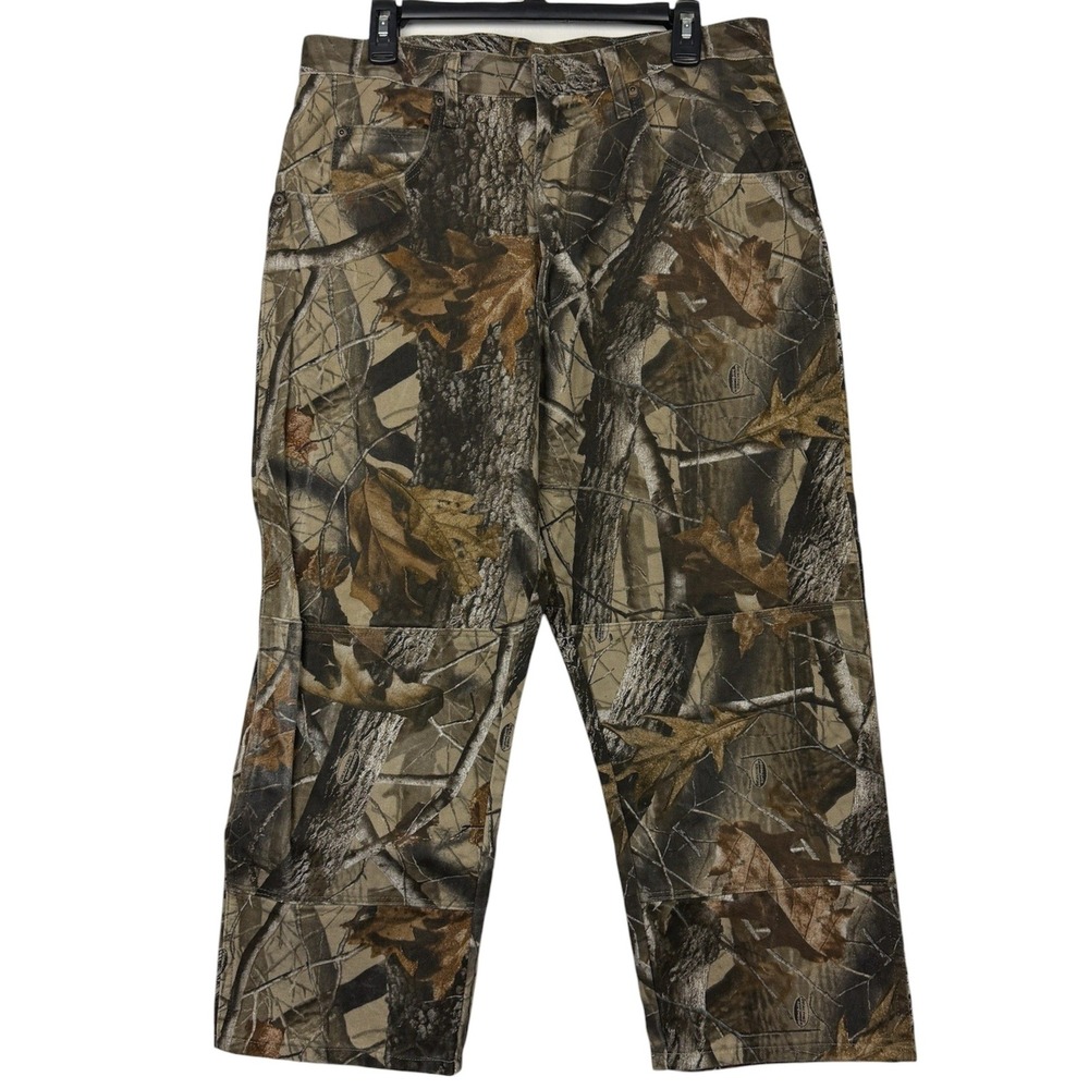 Wrangler DOUBLE KNEE Camo Hunting Pants Mens 34x25‎ Realtree Hardwoods *Read